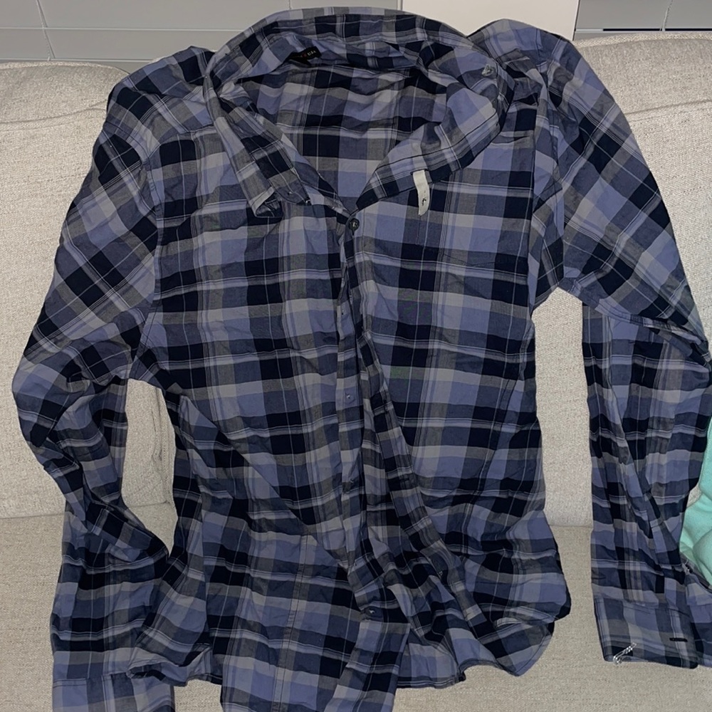John Varvatos.  Blue button up. Worn once.